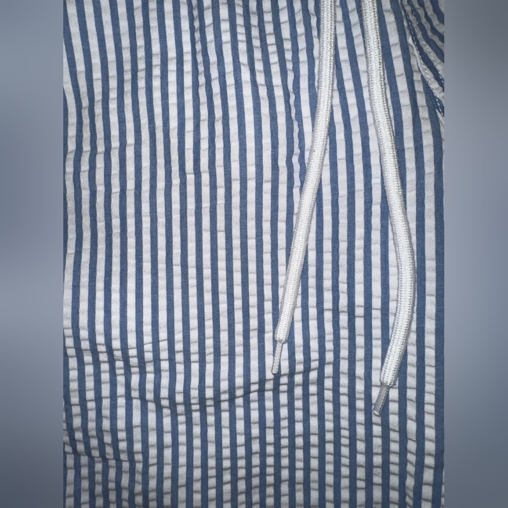 J Crew Swim Trunks Mens Medium Blue White Seersucker Lined 6" Shorts Surf Flex - Picture 12 of 12